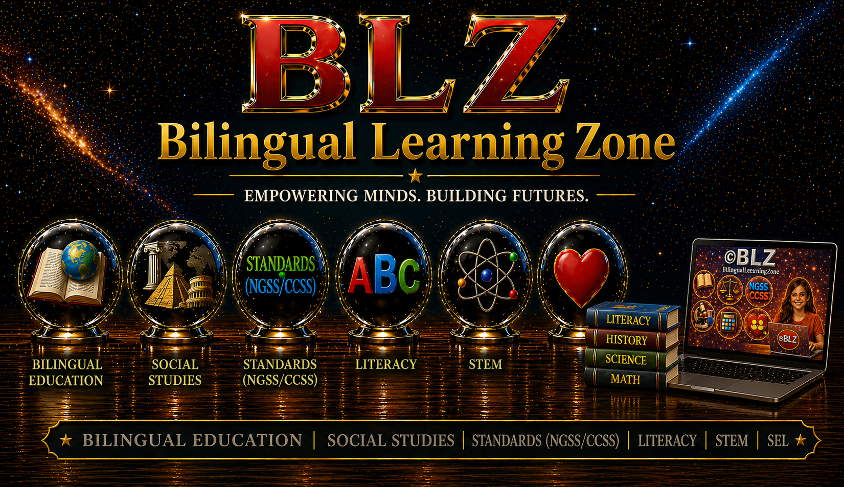 BLZ Bilingual Learning Zone storefront introduction featuring core educational resource areas